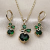 Oro Laminado Earring and Pendant Adult Set, Gold Filled Style Butterfly Design, with Green Cubic Zirconia, Polished, Golden Finish, 10.196.0203