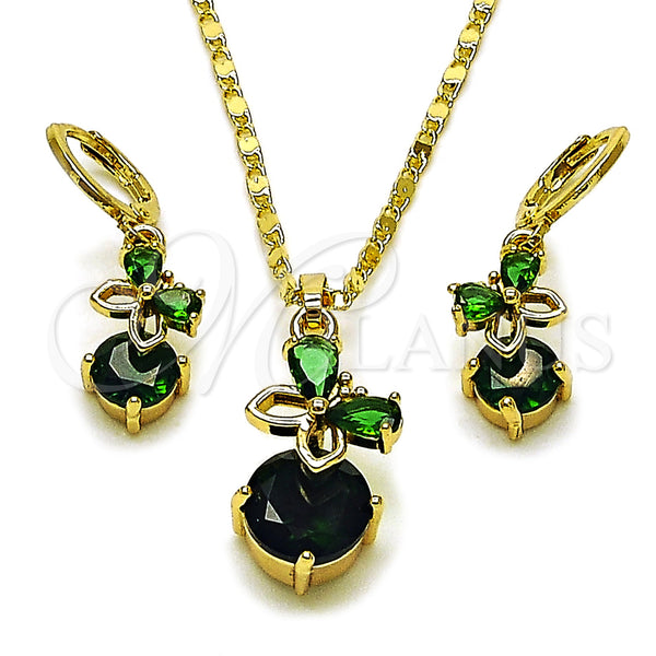 Oro Laminado Earring and Pendant Adult Set, Gold Filled Style Butterfly Design, with Green Cubic Zirconia, Polished, Golden Finish, 10.196.0203