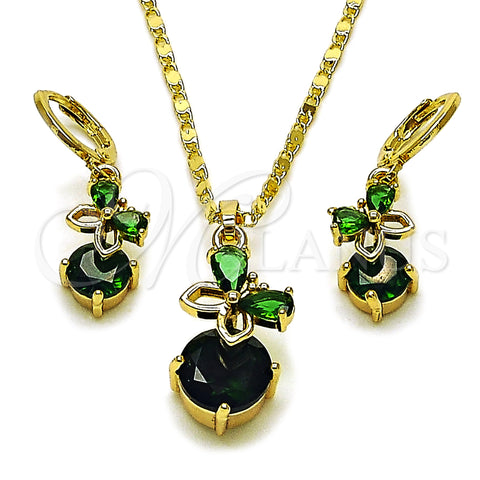 Oro Laminado Earring and Pendant Adult Set, Gold Filled Style Butterfly Design, with Green Cubic Zirconia, Polished, Golden Finish, 10.196.0203