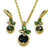 Oro Laminado Earring and Pendant Adult Set, Gold Filled Style Butterfly Design, with Green Cubic Zirconia, Polished, Golden Finish, 10.196.0203