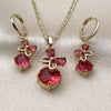 Oro Laminado Earring and Pendant Adult Set, Gold Filled Style Butterfly Design, with Ruby Cubic Zirconia, Polished, Golden Finish, 10.196.0203.1