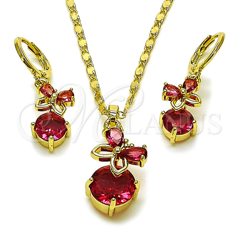 Oro Laminado Earring and Pendant Adult Set, Gold Filled Style Butterfly Design, with Ruby Cubic Zirconia, Polished, Golden Finish, 10.196.0203.1