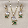 Oro Laminado Earring and Pendant Adult Set, Gold Filled Style Flower Design, with White and Green Cubic Zirconia, Polished, Golden Finish, 10.196.0208.1