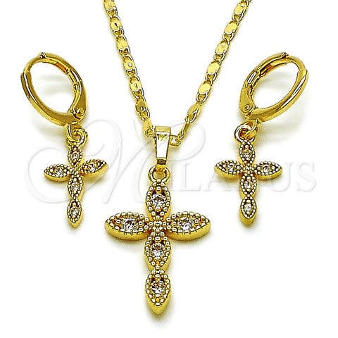 Oro Laminado Earring and Pendant Adult Set, Gold Filled Style Cross Design, Polished, Golden Finish, 10.196.0209.1