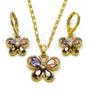 Oro Laminado Earring and Pendant Adult Set, Gold Filled Style Butterfly Design, with Multicolor and White Cubic Zirconia, Polished, Golden Finish, 10.196.0213