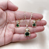 Oro Laminado Earring and Pendant Adult Set, Gold Filled Style Teddy Bear Design, with Green and White Cubic Zirconia, Polished, Golden Finish, 10.196.0215