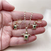 Oro Laminado Earring and Pendant Adult Set, Gold Filled Style Turtle and Teardrop Design, with Green and White Cubic Zirconia, Polished, Golden Finish, 10.196.0140.2