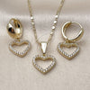 Oro Laminado Earring and Pendant Adult Set, Gold Filled Style Heart Design, with White Cubic Zirconia, Polished, Golden Finish, 10.196.0219