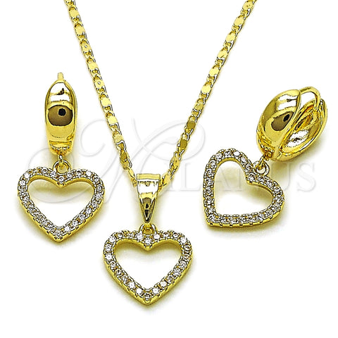 Oro Laminado Earring and Pendant Adult Set, Gold Filled Style Heart Design, with White Cubic Zirconia, Polished, Golden Finish, 10.196.0219