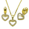 Oro Laminado Earring and Pendant Adult Set, Gold Filled Style Heart Design, with White Cubic Zirconia, Polished, Golden Finish, 10.196.0219