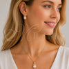 Oro Laminado Earring and Pendant Adult Set, Gold Filled Style Leaf and Ball Design, with Ivory Pearl and White Cubic Zirconia, Polished, Golden Finish, 10.156.0558
