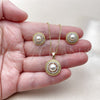 Oro Laminado Earring and Pendant Adult Set, Gold Filled Style Ball and Cluster Design, with Ivory Pearl and White Cubic Zirconia, Polished, Golden Finish, 10.156.0560