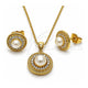 Oro Laminado Earring and Pendant Adult Set, Gold Filled Style Ball and Cluster Design, with Ivory Pearl and White Cubic Zirconia, Polished, Golden Finish, 10.156.0560