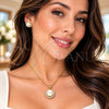Oro Laminado Earring and Pendant Adult Set, Gold Filled Style Cluster and Ball Design, with Ivory Pearl and White Cubic Zirconia, Polished, Golden Finish, 10.156.0561