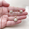 Oro Laminado Earring and Pendant Adult Set, Gold Filled Style Cluster and Ball Design, with Ivory Pearl and White Cubic Zirconia, Polished, Golden Finish, 10.156.0561