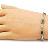 Oro Laminado Tennis Bracelet, Gold Filled Style Cluster Design, with Green and White Cubic Zirconia, Polished, Golden Finish, 03.196.0017.07