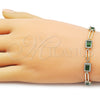 Oro Laminado Tennis Bracelet, Gold Filled Style Cluster Design, with Green and White Cubic Zirconia, Polished, Golden Finish, 03.196.0017.07 (Thickness, 8 Inches Length)
