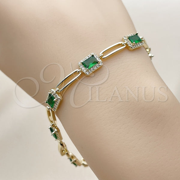 Oro Laminado Tennis Bracelet, Gold Filled Style Cluster Design, with Green and White Cubic Zirconia, Polished, Golden Finish, 03.196.0017.07 (Thickness, 8 Inches Length)