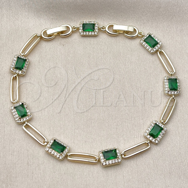 Gold Filled Bracelet — Tennis Bracelet Cluster Design with Green and White — alternate product view — SKU 163025 | Oro Laminado brazalete — Tennis Bracelet Cluster diseño with Green and blanco — SKU 163025