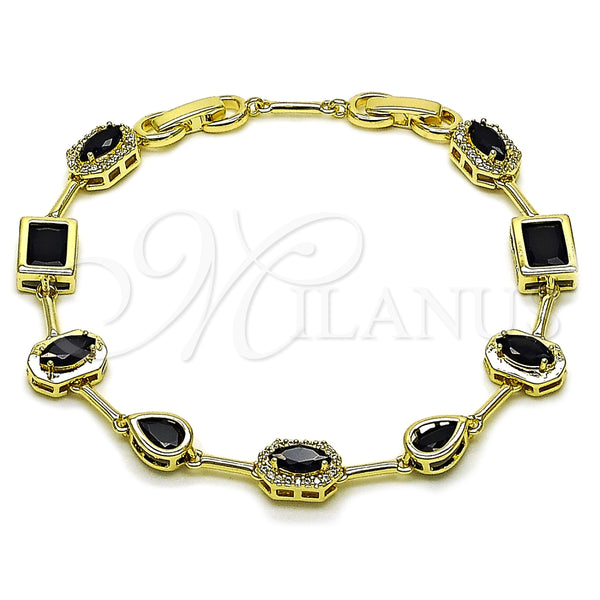 Oro Laminado Tennis Bracelet, Gold Filled Style Teardrop and Cluster Design, with Black and White Cubic Zirconia, Polished, Golden Finish, 03.196.0019.07