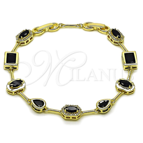 Oro Laminado Tennis Bracelet, Gold Filled Style Teardrop and Cluster Design, with Black and White Cubic Zirconia, Polished, Golden Finish, 03.196.0019.07
