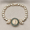 Oro Laminado Fancy Bracelet, Gold Filled Style Guadalupe Design, with Green Cubic Zirconia, Polished, Golden Finish, 03.196.0021.07
