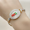 Oro Laminado Fancy Bracelet, Gold Filled Style Guadalupe and Heart Design, with White Cubic Zirconia, Polished, Tricolor, 03.196.0022.07 (Thickness, 8 Inches Length)