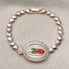 Oro Laminado Fancy Bracelet, Gold Filled Style Guadalupe and Heart Design, with White Cubic Zirconia, Polished, Tricolor, 03.196.0022.07 (Thickness, 8 Inches Length)