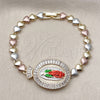 Oro Laminado Fancy Bracelet, Gold Filled Style Guadalupe and Heart Design, with White Cubic Zirconia, Polished, Tricolor, 03.196.0022.07 (Thickness, 8 Inches Length)