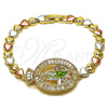 Oro Laminado Tennis Bracelet, Gold Filled Style San Judas and Heart Design, with White Cubic Zirconia, Polished, Tricolor, 03.196.0023.07 (Thickness, 8 Inches Length)