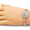 Oro Laminado Fancy Bracelet, Gold Filled Style Sagrado Corazon de Maria and Heart Design, with White Cubic Zirconia, Polished, Golden Finish, 03.196.0024.07 (Thickness, 8 Inches Length)