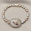 Oro Laminado Fancy Bracelet, Gold Filled Style Sagrado Corazon de Maria and Heart Design, with White Cubic Zirconia, Polished, Golden Finish, 03.196.0024.07 (Thickness, 8 Inches Length)