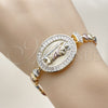 Oro Laminado Fancy Bracelet, Gold Filled Style San Judas and Baguette Design, with White Cubic Zirconia, Polished, Tricolor, 03.196.0025.07 (Thickness, 8 Inches Length)