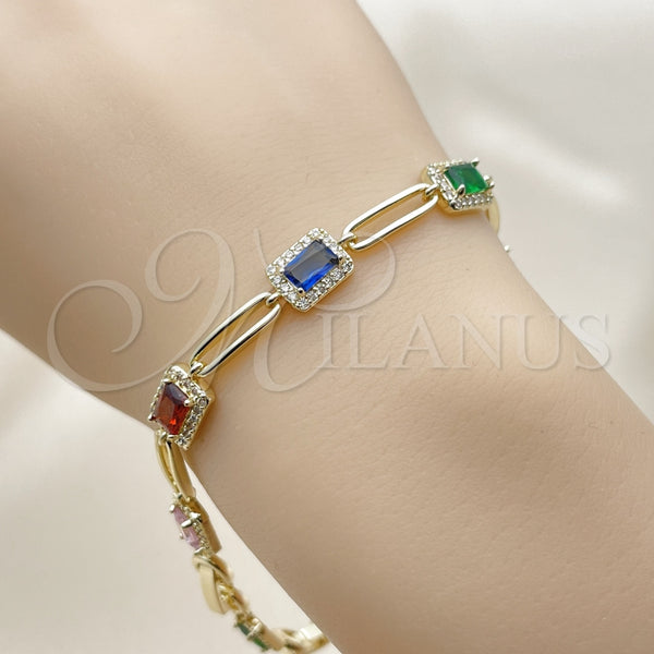 Gold Filled Bracelet — Tennis Bracelet Cluster Design with White and Multicolor — alternate product view — SKU 163035 | Oro Laminado brazalete — Tennis Bracelet Cluster diseño with blanco and Multicolor — SKU 163035