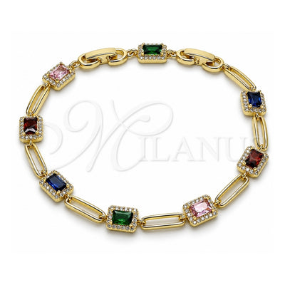 Oro Laminado Tennis Bracelet, Gold Filled Style Cluster Design, with White and Multicolor Cubic Zirconia, Polished, Golden Finish, 03.196.0017.1.07 (Thickness, 8 Inches Length)