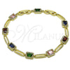 Oro Laminado Tennis Bracelet, Gold Filled Style Cluster Design, with White and Multicolor Cubic Zirconia, Polished, Golden Finish, 03.196.0017.1.07 (Thickness, 8 Inches Length)