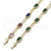 Oro Laminado Tennis Bracelet, Gold Filled Style Cluster Design, with White and Multicolor Cubic Zirconia, Polished, Golden Finish, 03.196.0017.1.07 (Thickness, 8 Inches Length)