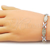 Oro Laminado Solid Bracelet, Gold Filled Style Hugs and Kisses Design, Matte Finish, Tricolor, 03.196.0026.08 (Thickness, 8 Inches Length)