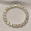 Oro Laminado Solid Bracelet, Gold Filled Style Four-leaf Clover Design, Diamond Cutting Finish, Tricolor, 03.196.0028.07