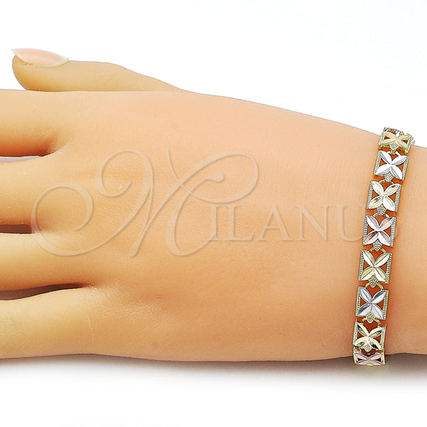 Gold Filled Bracelet — Solid Bracelet Four-leaf Clover Design Diamond Cutting Tricolor — alternate product view — SKU 163038 | Oro Laminado brazalete — sólido Bracelet Four-leaf Clover diseño Diamond Cutting Tricolor — SKU 163038