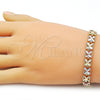 Oro Laminado Solid Bracelet, Gold Filled Style Four-leaf Clover Design, Diamond Cutting Finish, Tricolor, 03.196.0028.07 (Thickness, 8 Inches Length)
