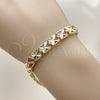 Oro Laminado Solid Bracelet, Gold Filled Style Four-leaf Clover Design, Diamond Cutting Finish, Tricolor, 03.196.0028.07 (Thickness, 8 Inches Length)