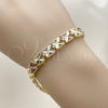 Oro Laminado Solid Bracelet, Gold Filled Style Four-leaf Clover Design, Diamond Cutting Finish, Tricolor, 03.196.0028.07 (Thickness, 8 Inches Length)