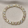 Oro Laminado Solid Bracelet, Gold Filled Style Four-leaf Clover Design, Diamond Cutting Finish, Tricolor, 03.196.0028.07 (Thickness, 8 Inches Length)