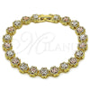 Oro Laminado Solid Bracelet, Gold Filled Style Four-leaf Clover Design, Diamond Cutting Finish, Tricolor, 03.196.0029.07