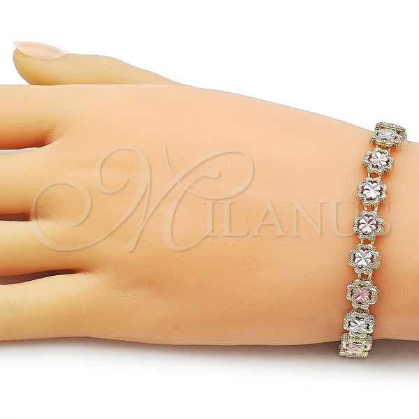 Gold Filled Bracelet — Solid Bracelet Four-leaf Clover Design Diamond Cutting Tricolor — alternate product view — SKU 163039 | Oro Laminado brazalete — sólido Bracelet Four-leaf Clover diseño Diamond Cutting Tricolor — SKU 163039