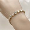 Oro Laminado Solid Bracelet, Gold Filled Style Four-leaf Clover Design, Diamond Cutting Finish, Tricolor, 03.196.0029.07 (Thickness, 8 Inches Length)