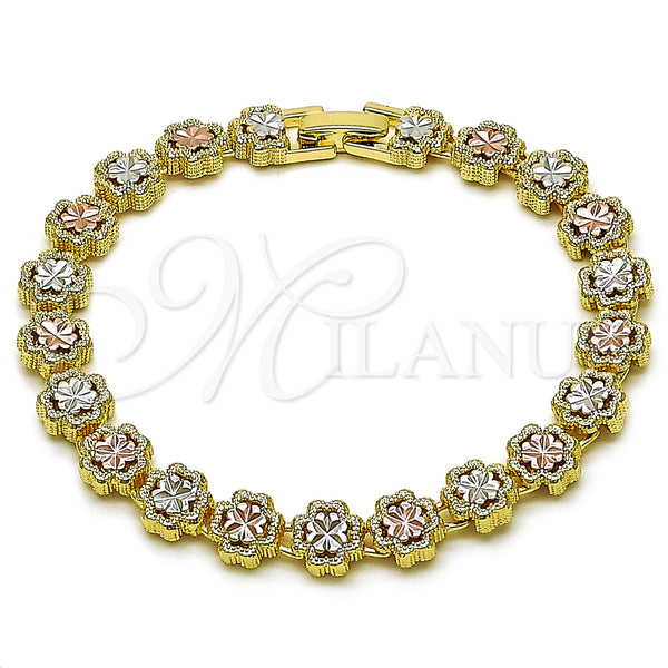 Gold Filled Bracelet — Solid Bracelet Four-leaf Clover Design Diamond Cutting Tricolor — main product view — SKU 163039 | Oro Laminado brazalete — sólido Bracelet Four-leaf Clover diseño Diamond Cutting Tricolor — SKU 163039