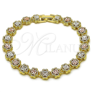 Gold Filled Bracelet — Solid Bracelet Four-leaf Clover Design Diamond Cutting Tricolor — main product view — SKU 163039 | Oro Laminado brazalete — sólido Bracelet Four-leaf Clover diseño Diamond Cutting Tricolor — SKU 163039