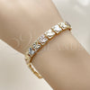 Oro Laminado Solid Bracelet, Gold Filled Style Heart Design, Diamond Cutting Finish, Tricolor, 03.196.0030.07